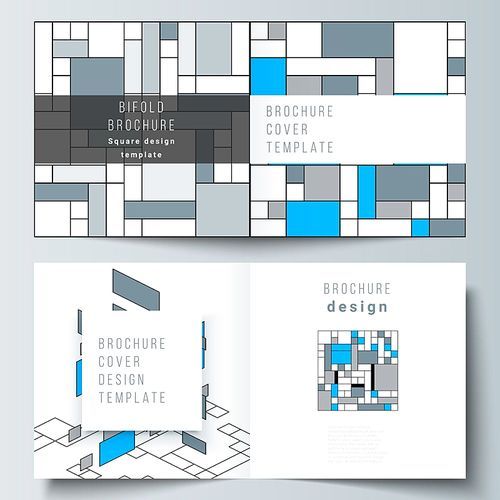 The vector layout of two covers templates for square design bifold brochure, magazine, flyer, booklet. Abstract polygonal background, colorful mosaic pattern, retro bauhaus de stijl design