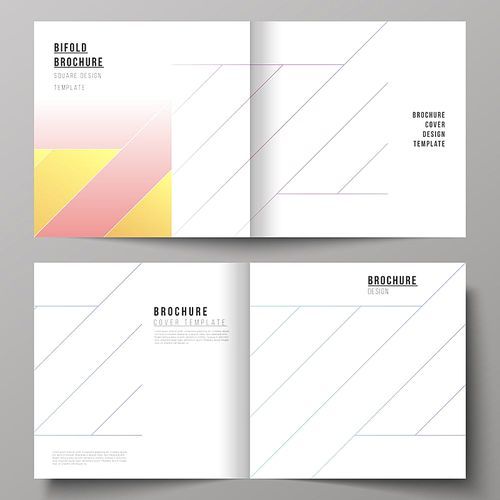 The vector illustration of the editable layout of two covers templates for square design bifold brochure, magazine, flyer, booklet. Creative modern cover concept, colorful background