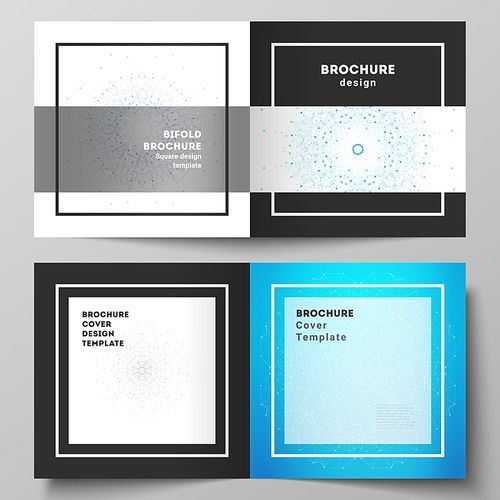 The vector editable layout of two covers templates for square design bifold brochure, magazine, flyer, booklet. Big Data Visualization, geometric communication background with connected lines and dots
