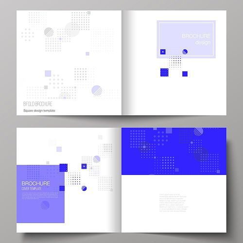 The vector illustration of the editable layout of two covers templates for square design bifold brochure, magazine, flyer, booklet. Abstract vector background with fluid geometric shapes