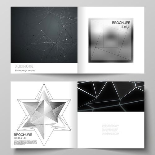 Vector layout of two covers templates for square design bifold brochure, magazine, flyer, booklet. 3d polygonal geometric modern design abstract background. Science or technology vector illustration