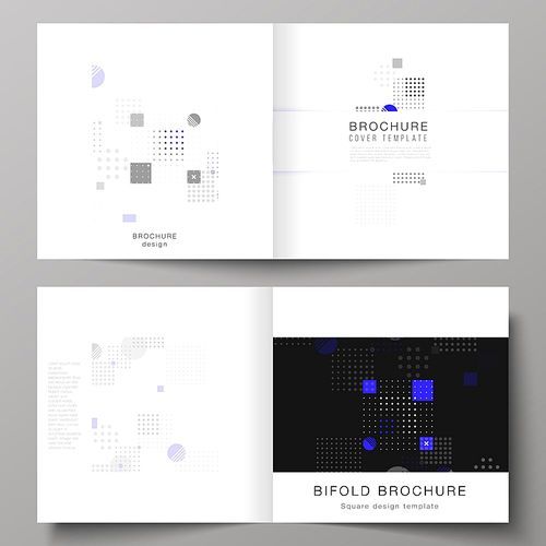 The vector illustration of the editable layout of two covers templates for square design bifold brochure, magazine, flyer, booklet. Abstract vector background with fluid geometric shapes