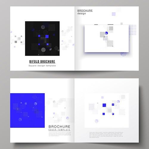 The vector illustration of the editable layout of two covers templates for square design bifold brochure, magazine, flyer, booklet. Abstract vector background with fluid geometric shapes