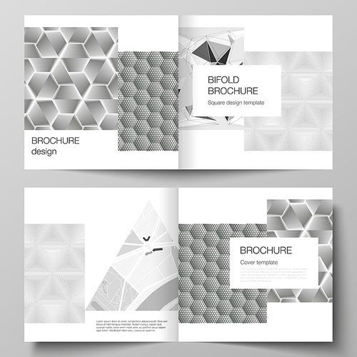 The vector layout of two covers templates for square design bifold brochure, magazine, flyer, booklet. Abstract geometric triangle design background using different triangular style patterns
