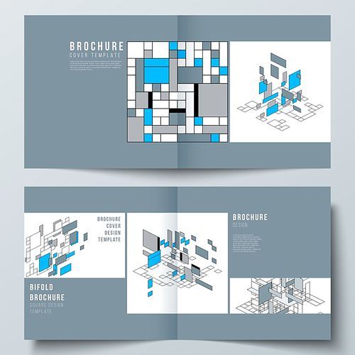 The vector layout of two covers templates for square design bifold brochure, magazine, flyer, booklet. Abstract polygonal background, colorful mosaic pattern, retro bauhaus de stijl design