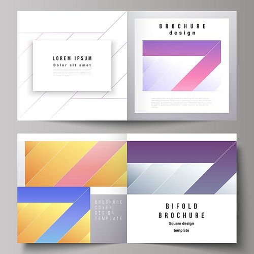 The vector illustration of the editable layout of two covers templates for square design bifold brochure, magazine, flyer, booklet. Creative modern cover concept, colorful background