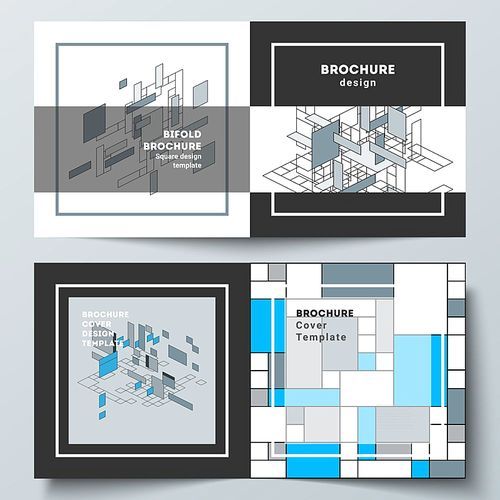 The vector layout of two covers templates for square design bifold brochure, magazine, flyer, booklet. Abstract polygonal background, colorful mosaic pattern, retro bauhaus de stijl design