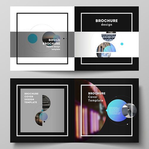 Vector layout of two covers templates for square design bifold brochure, magazine, flyer. Simple design futuristic concept.Creative background with circles and round shapes that form planets and stars.