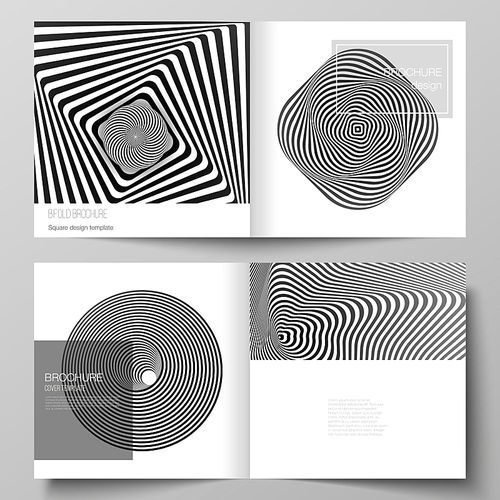 The vector layout of two covers templates for square design bifold brochure, magazine, flyer, booklet. Abstract 3D geometrical background with optical illusion black and white design pattern