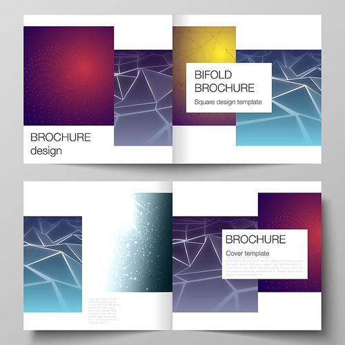 Vector layout of two covers templates for square design bifold brochure, magazine, flyer, booklet. 3d polygonal geometric modern design abstract background. Science or technology vector illustration