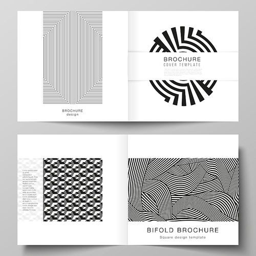 The vector layout of two covers templates for square design bifold brochure, magazine, flyer, booklet. Trendy geometric abstract background in minimalistic flat style with dynamic composition