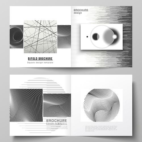 Vector layout of two covers templates for square design bifold brochure, flyer, booklet. Geometric abstract technology background, futuristic science and technology concept for minimalistic design.