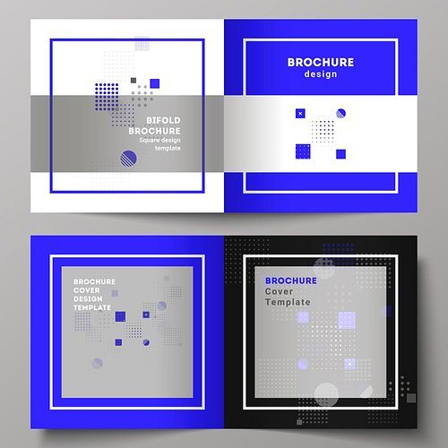 The vector illustration of the editable layout of two covers templates for square design bifold brochure, magazine, flyer, booklet. Abstract vector background with fluid geometric shapes