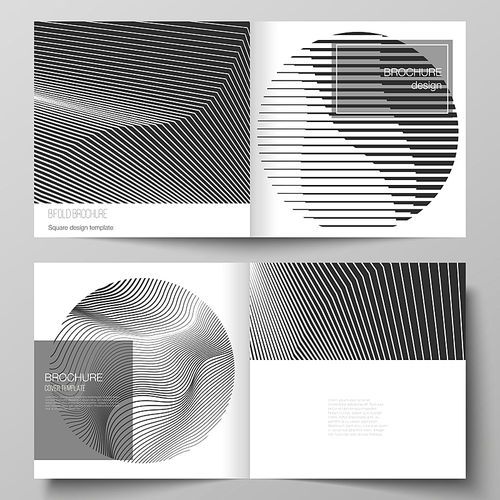 Vector layout of two covers templates for square design bifold brochure, flyer, booklet. Geometric abstract technology background, futuristic science and technology concept for minimalistic design.