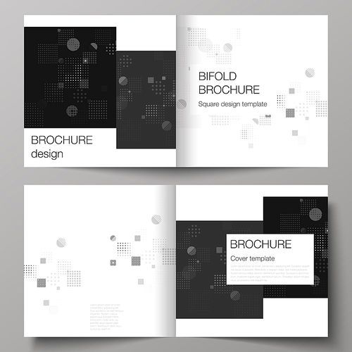 The vector illustration of the editable layout of two covers templates for square design bifold brochure, magazine, flyer, booklet. Abstract vector background with fluid geometric shapes