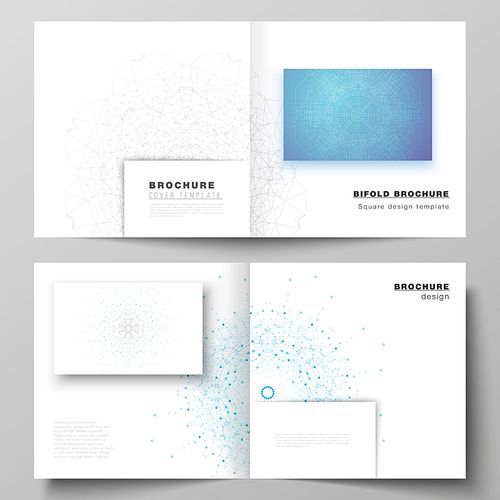 The vector editable layout of two covers templates for square design bifold brochure, magazine, flyer, booklet. Big Data Visualization, geometric communication background with connected lines and dots