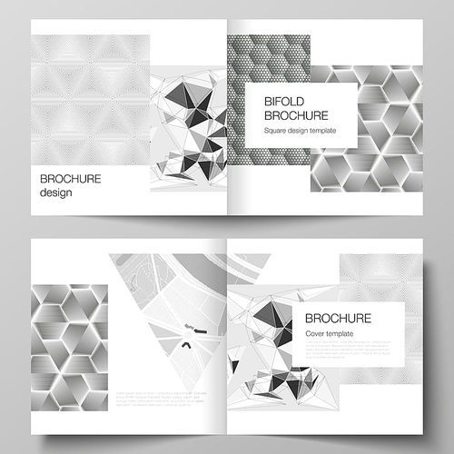 The vector layout of two covers templates for square design bifold brochure, magazine, flyer, booklet. Abstract geometric triangle design background using different triangular style patterns