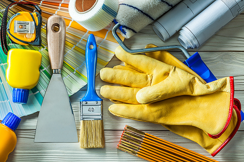 set of maintenanse tools on vintage white boards