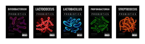 Probiotics and health vertical banners set with bacteria symbols flat isolated vector illustration