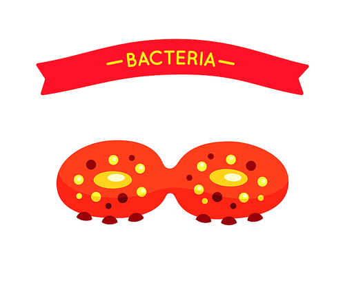 Bacteria poster and pathogen virus. Ribbon banner and microorganism causing diseases and illness in human body. Germ and microbe isolated on vector
