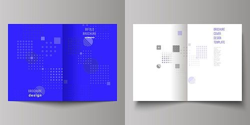 The vector layout of two A4 format modern cover mockups design templates for bifold brochure, magazine, flyer, booklet, annual report. Abstract vector background with fluid geometric shapes