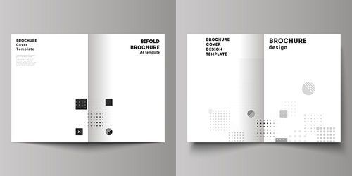 Vector illustration layout of two A4 format modern cover mockups design templates for bifold brochure, magazine, flyer, booklet, annual report. Abstract vector background with fluid geometric shapes