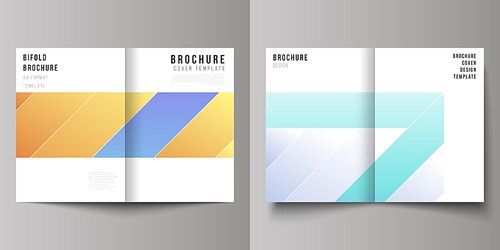 The vector layout of two A4 format modern cover mockups design templates for bifold brochure, magazine, flyer, booklet, annual report. Creative modern cover concept, colorful background