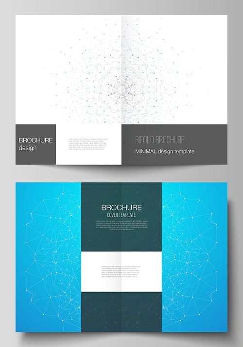 Vector layout of two A4 format modern cover mockups design templates for bifold brochure, flyer, booklet, report. Big Data Visualization, geometric communication background, connected lines and dots