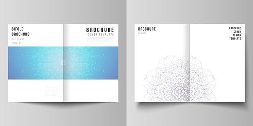 Vector layout of two A4 format modern cover mockups design templates for bifold brochure, flyer, booklet, report. Big Data Visualization, geometric communication background, connected lines and dots