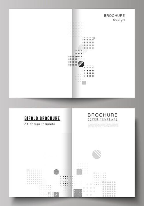 The vector illustration of the editable layout of two A4 format modern cover mockups design templates for bifold brochure, magazine, flyer, booklet, annual report. Abstract vector background with fluid geometric shapes