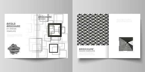 Vector layout of two A4 format modern cover mockups design templates for bifold brochure, flyer, booklet, report. Geometric abstract background in minimalistic flat style with dynamic composition