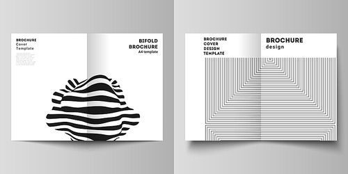 Vector layout of two A4 format modern cover mockups design templates for bifold brochure, flyer, booklet, report. Geometric abstract background in minimalistic flat style with dynamic composition
