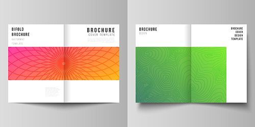 Vector layout of two A4 format modern cover mockups design templates for bifold brochure, magazine, flyer, booklet, annual report. Abstract geometric pattern with colorful gradient business background.