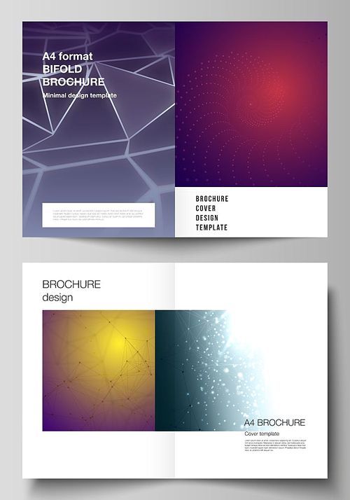 Vector layout of two A4 format modern cover mockups design templates for bifold brochure, magazine, flyer. 3d polygonal geometric modern design abstract background. Science or technology vector