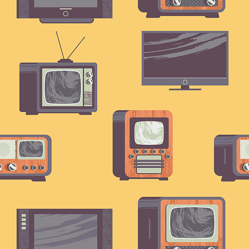 Seamless pattern in vintage retro style. Collection of old vintage and modern TVs.