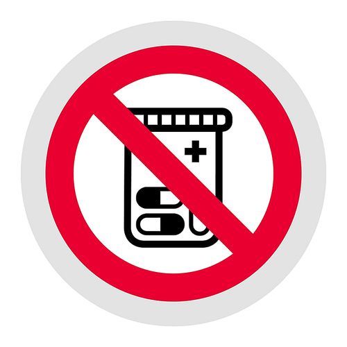 No drugs or no pills forbidden sign, modern round sticker