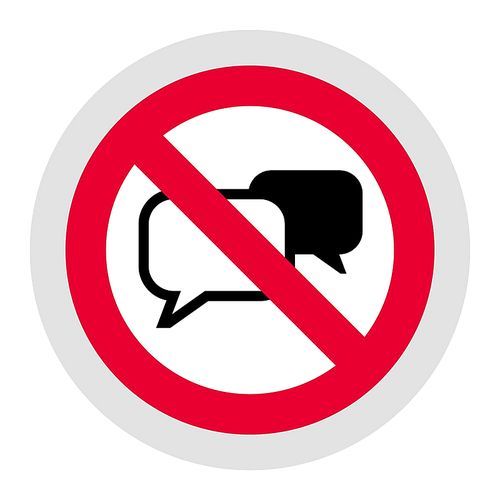 No chat or No speaking forbidden sign, modern round sticker