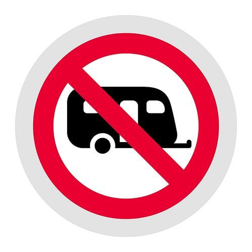 No camping cars and caravans forbidden sign, modern round sticker