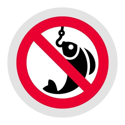No fishing forbidden sign, modern round sticker, vector illustration for your design