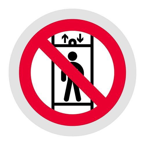 No Transportation of Persons or Do not use elevator forbidden sign, modern round sticker, vector illustration for your design