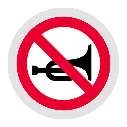 No horn forbidden sign, modern round sticker, vector illustration for your design