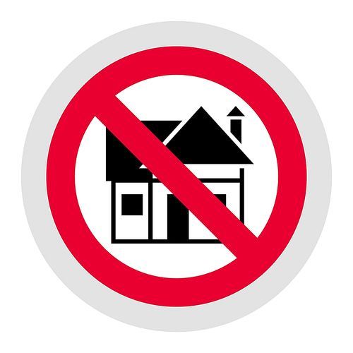 No housing forbidden sign, modern round sticker, vector illustration for your design