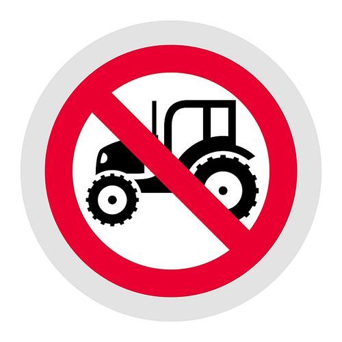 No tractor forbidden sign, modern round sticker, vector illustration for your design