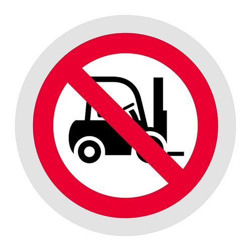 No forklift forbidden sign, modern round sticker, vector illustration for your design