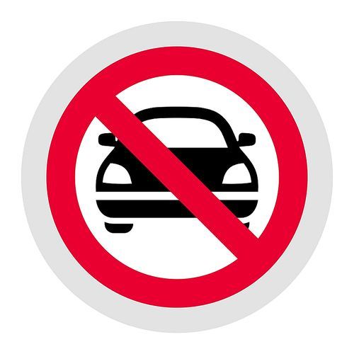 No cars and vehicles forbidden sign, modern round sticker, vector illustration for your design