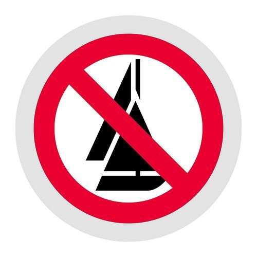 No sailing forbidden sign, modern round sticker, vector illustration for your design