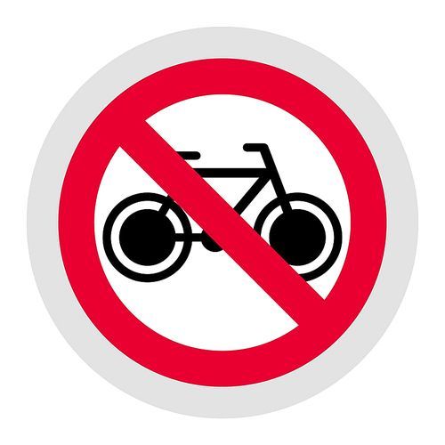 No bike forbidden sign, modern round sticker, vector illustration for your design