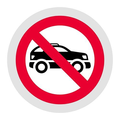 No cars and vehicles forbidden sign, modern round sticker, vector illustration for your design