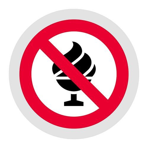 No ice cream forbidden sign, modern round sticker, vector illustration for your design