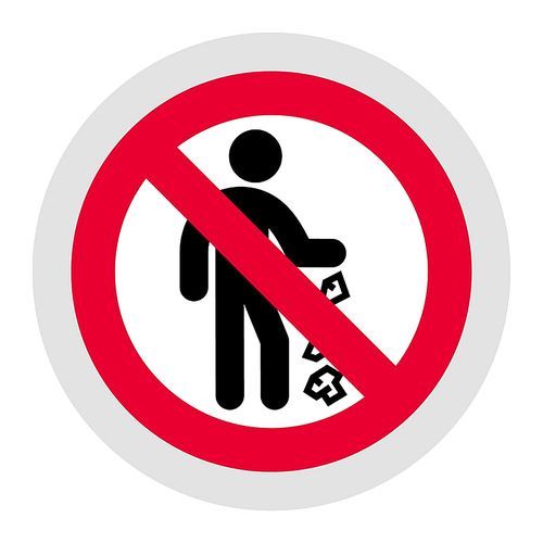 No trash forbidden sign, modern round sticker, vector illustration for your design